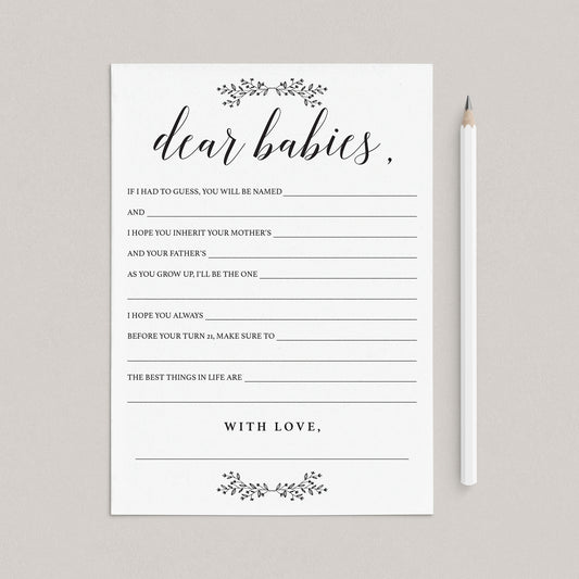 Twin Baby Shower Wish Cards Digital Download by LittleSizzle