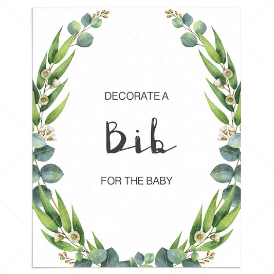 Decorate a bib for baby shower sign greenery by LittleSizzle