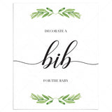 Decorate a bib for baby shower game sign printable by LittleSizzle