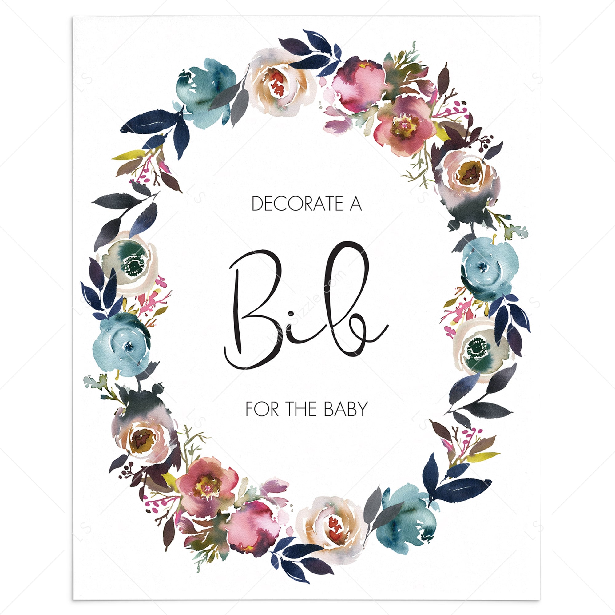 Floral baby shower games DIY decorate a bib sign by LittleSizzle