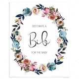 Floral baby shower games DIY decorate a bib sign by LittleSizzle