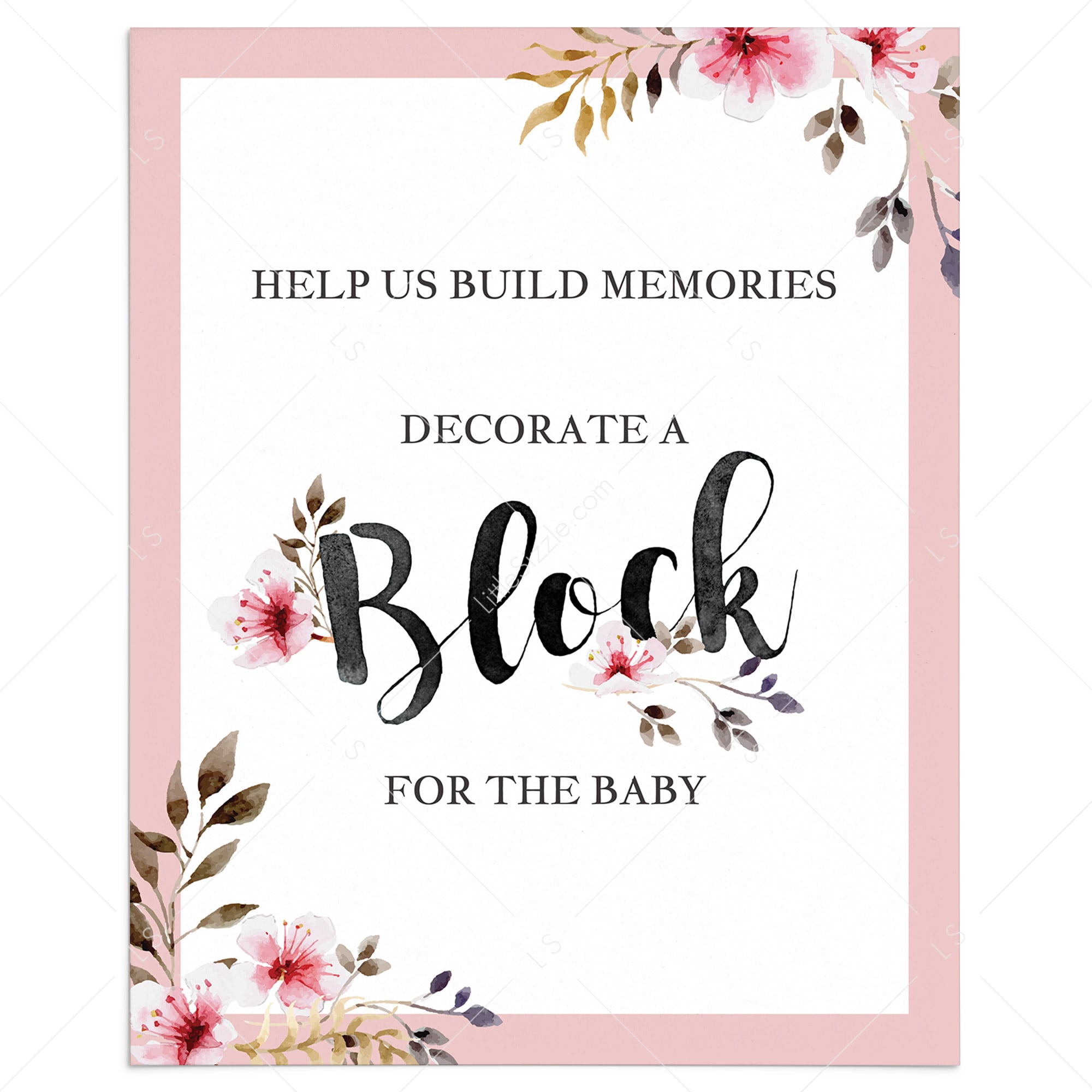Floral baby shower decorate a block table top sign by LittleSizzle