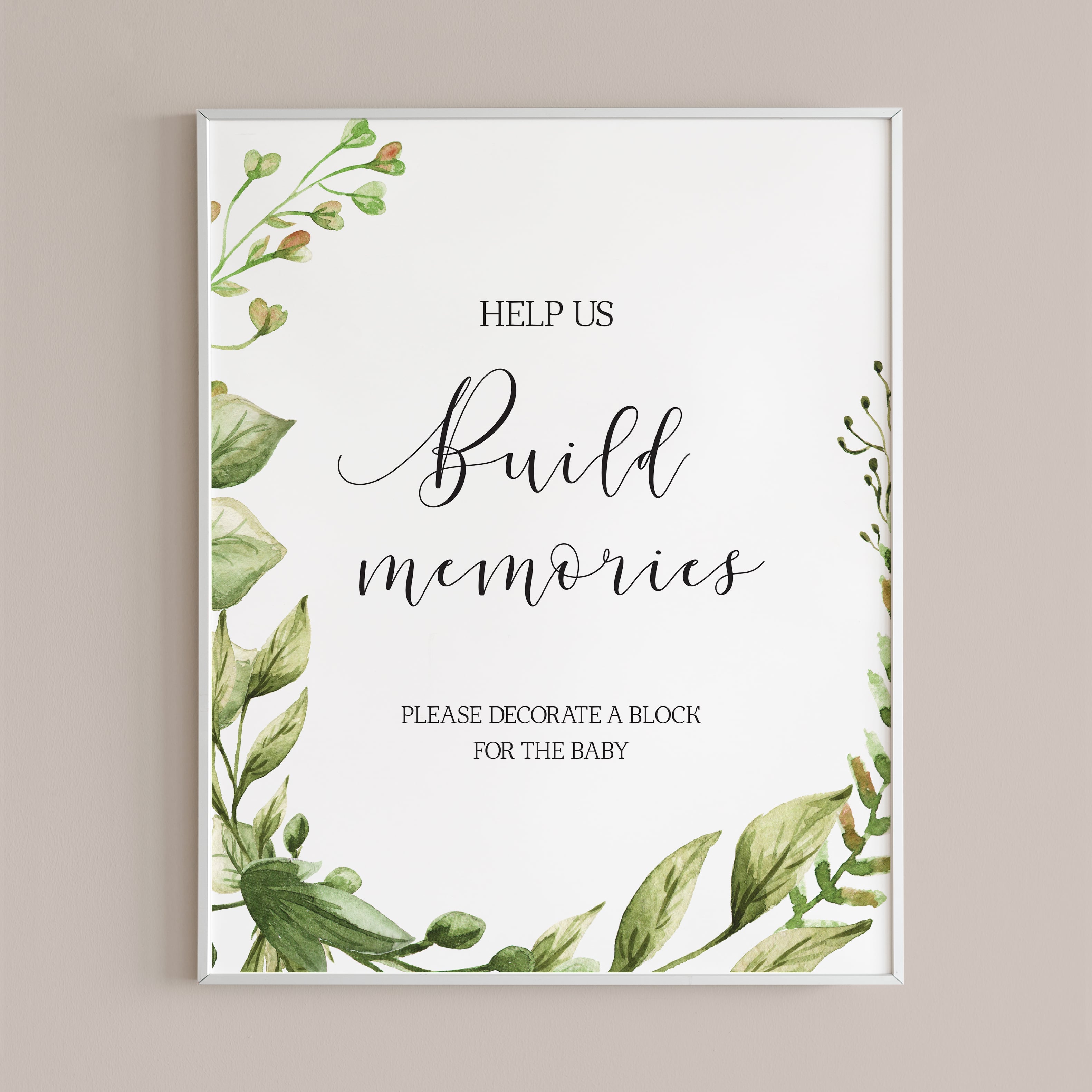 decorate a jenga piece baby shower sign printable PDF greenery by LittleSizzle