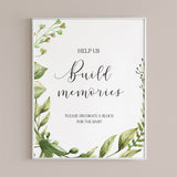 decorate a jenga piece baby shower sign printable PDF greenery by LittleSizzle