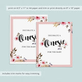 Onesie station floral table sign with pink flowers printable by LittleSizzle