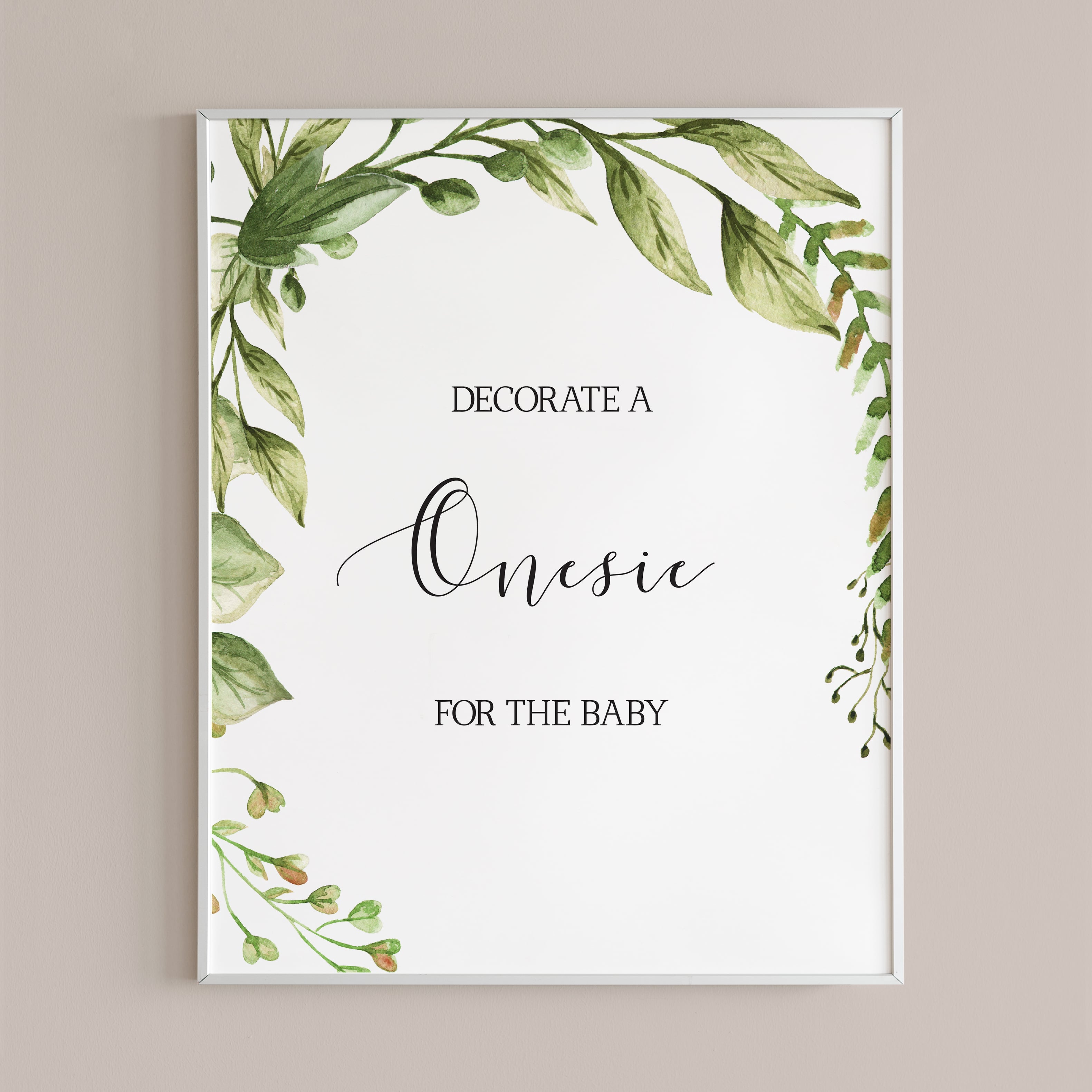 Greenery baby party onesie station sign printable by LittleSizzle