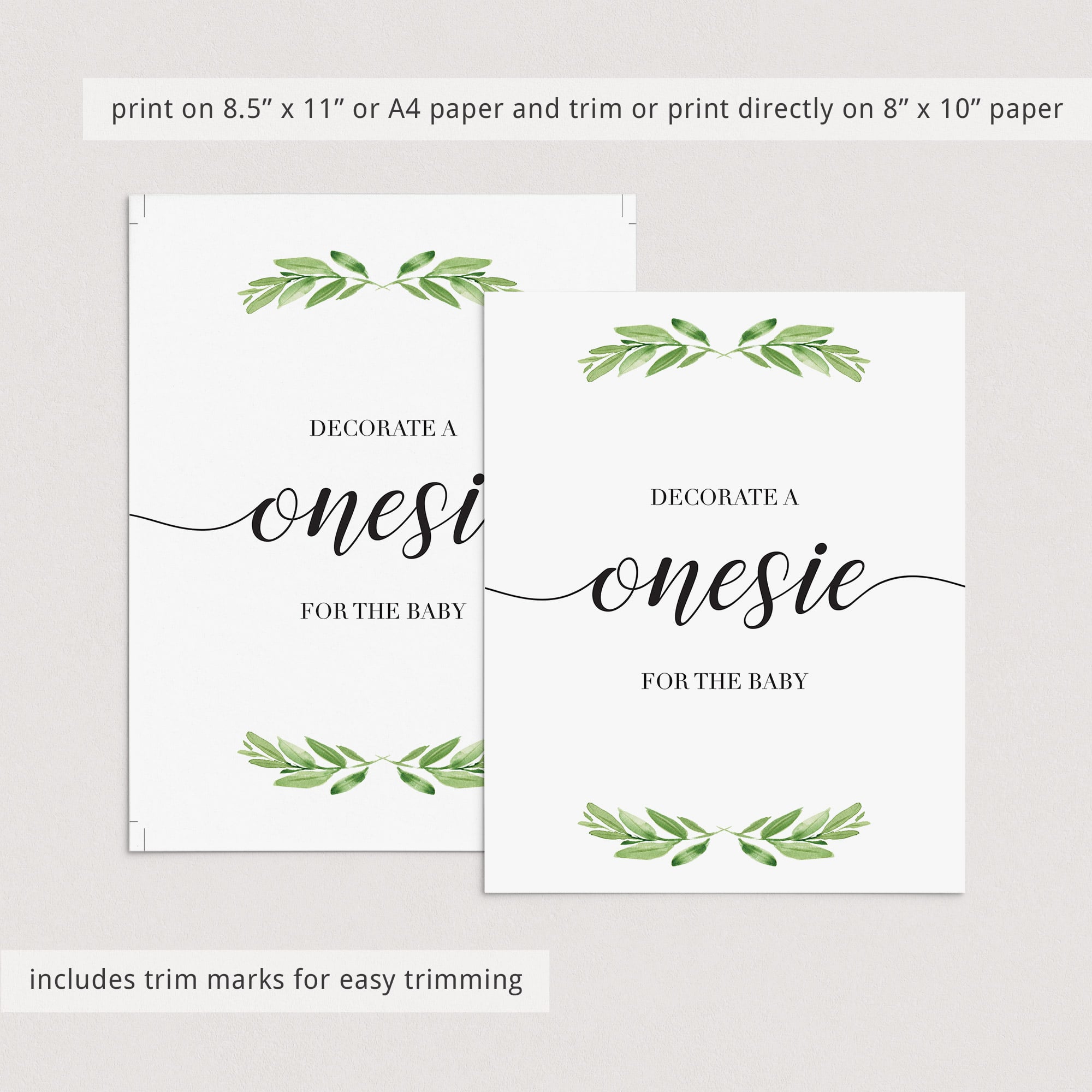 Watercolor green leaf baby shower activities printables by LittleSizzle