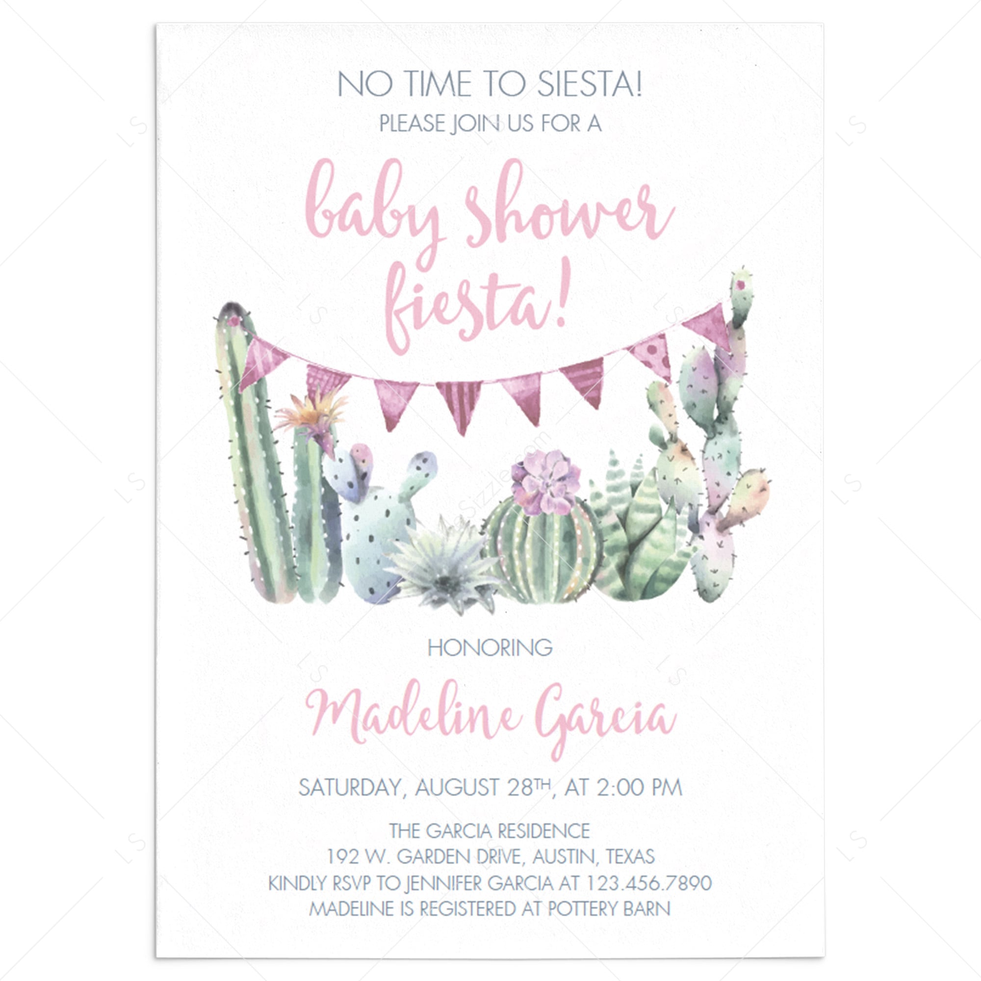 Fiesta baby shower invitation template for girl by LittleSizzle