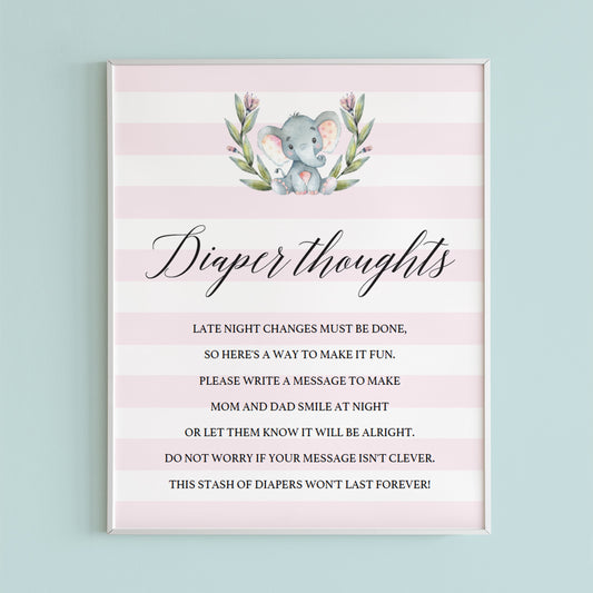 Pink white baby shower diaper thoughts game printable by LittleSizzle