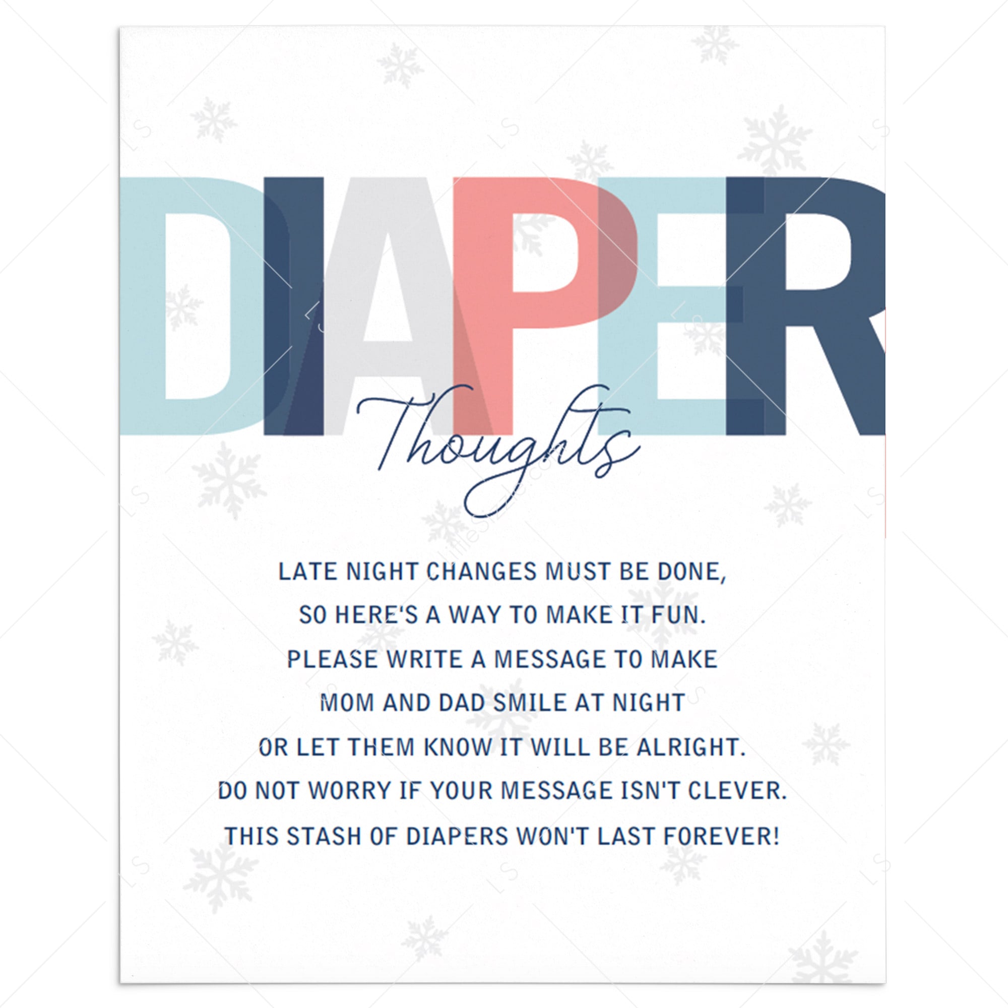 Printable diaper thoughts for boy baby shower by LittleSizzle