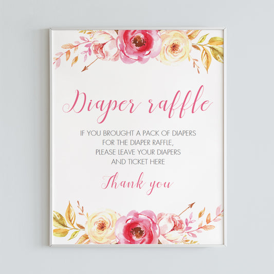 Boho baby shower diaper raffle game sign template by LittleSizzle
