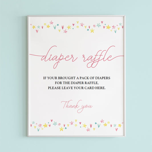 Printable diaper raffle sign for girl baby shower by LittleSizzle