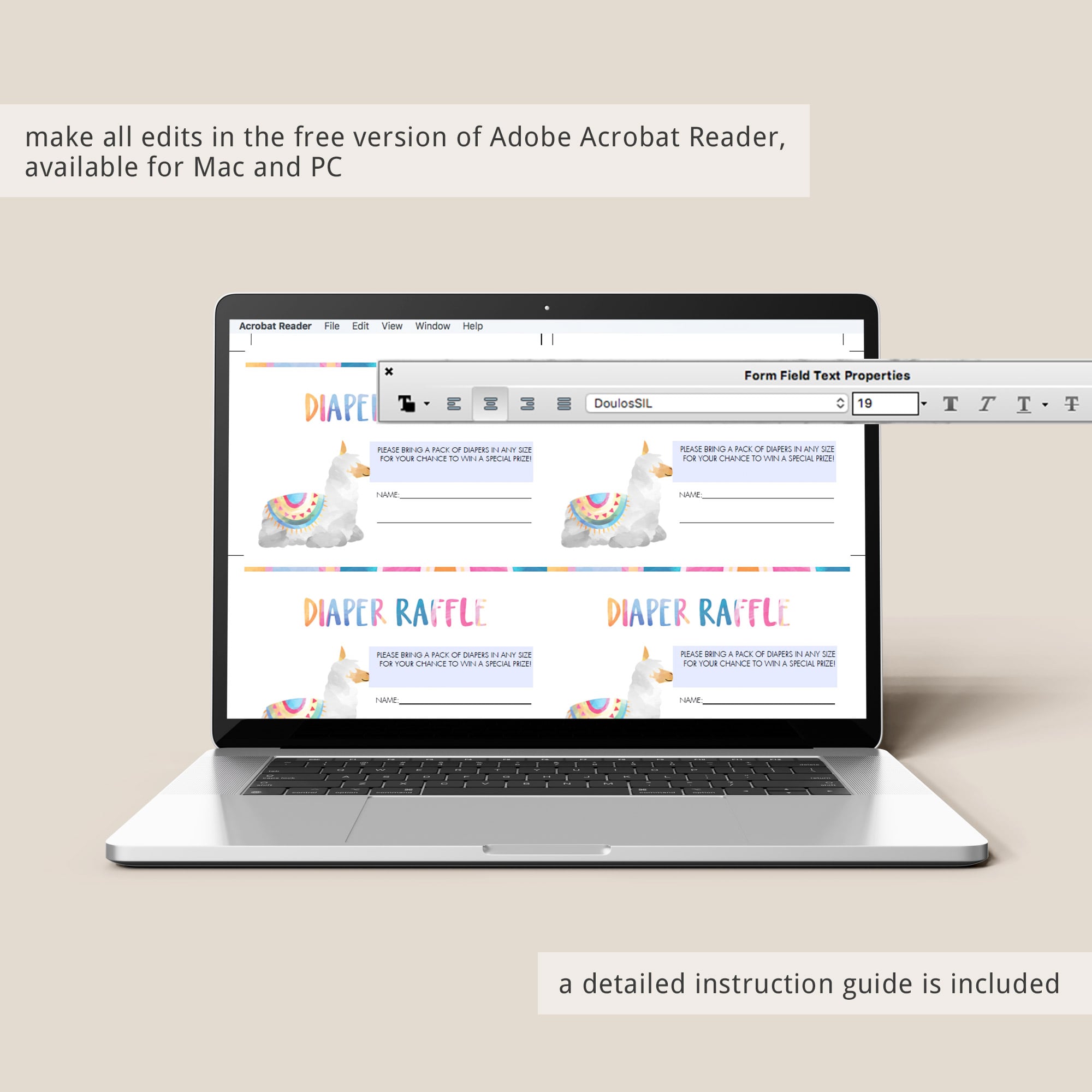 Alpaca baby shower games diaper raffle printable by LittleSizzle