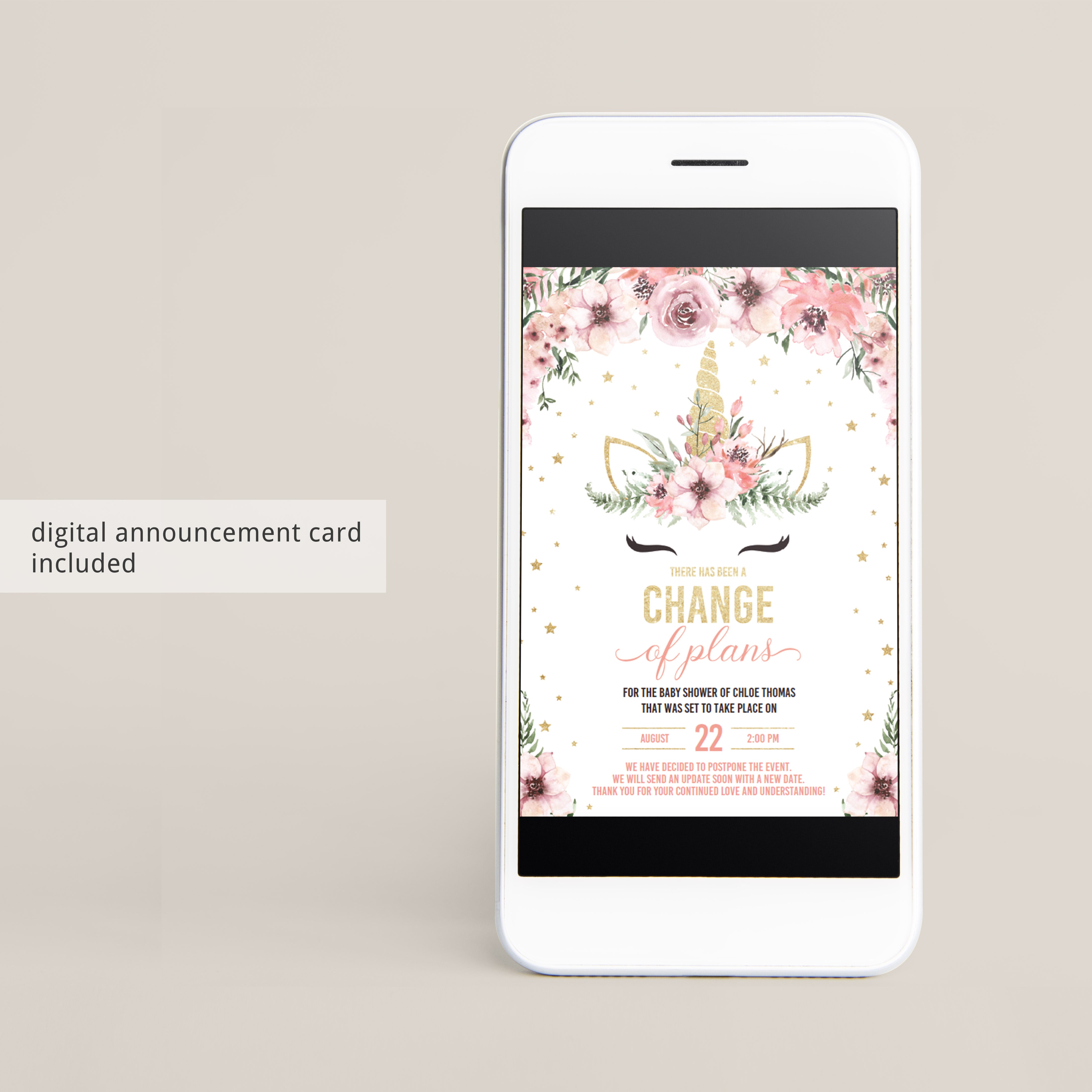 Pink floral baby shower postponement cards by LittleSizzle