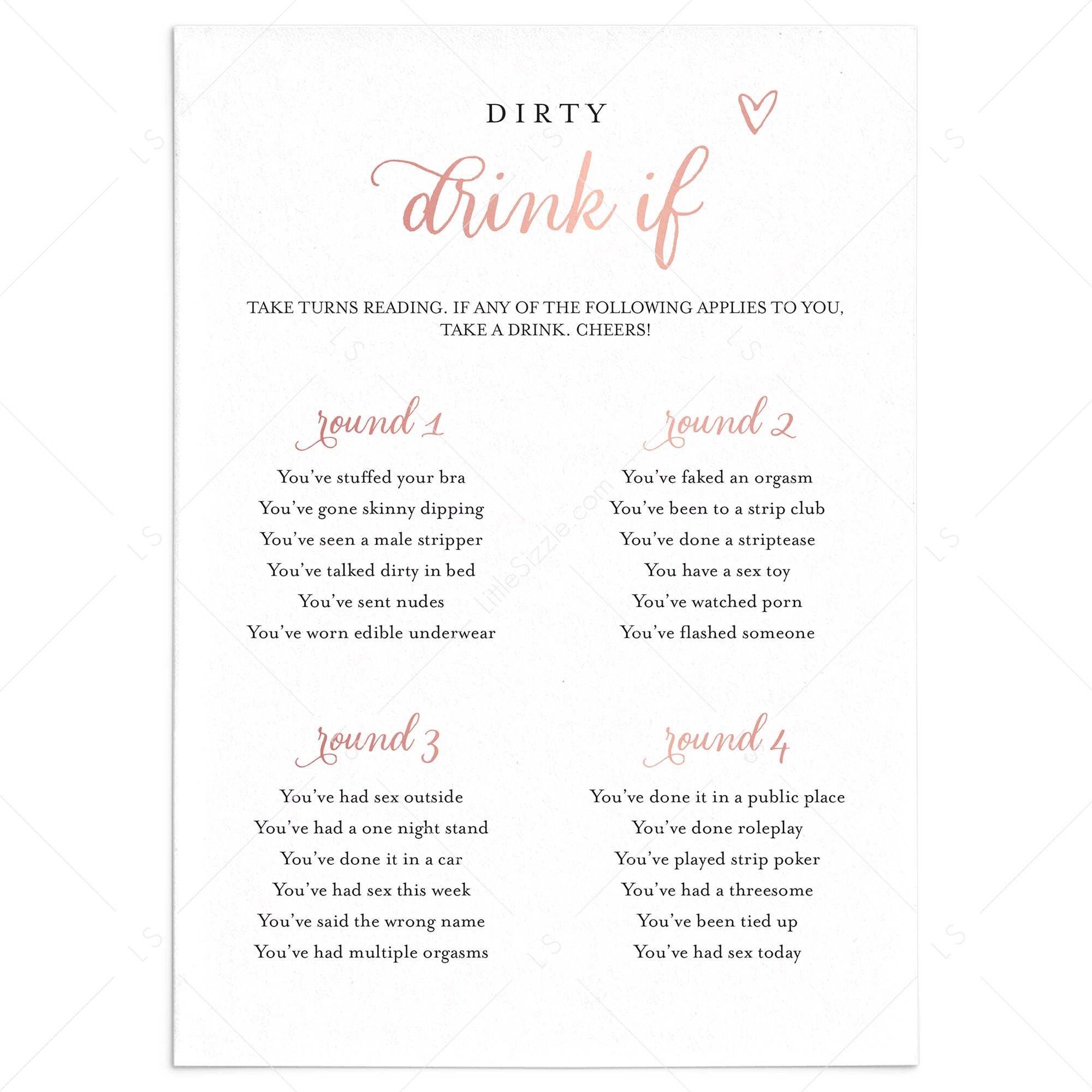 Drink If Bachelorette Game Rose Gold Printable by LittleSizzle