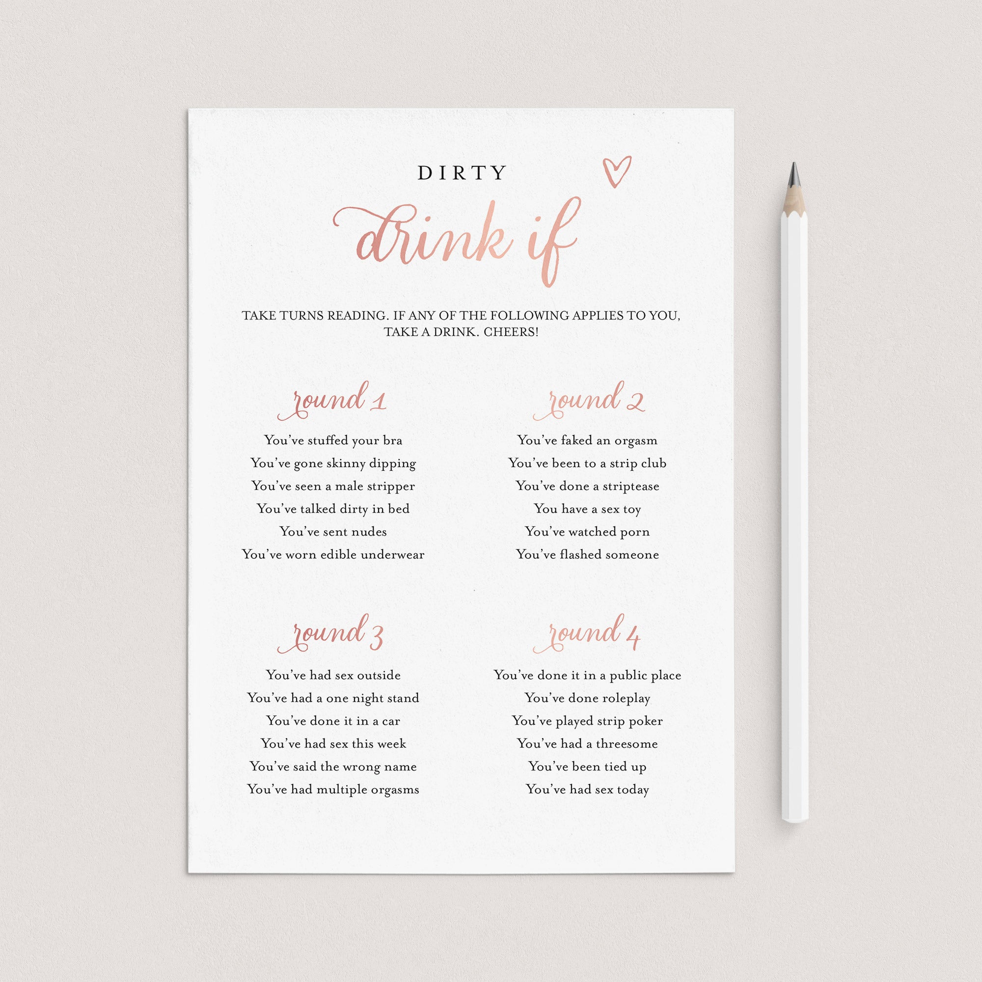 Drink If Bachelorette Game Rose Gold Printable by LittleSizzle