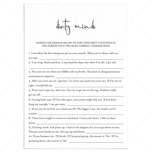 Dirty Minds Game With Answers Printable by LittleSizzle