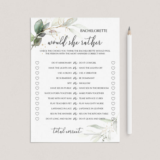 Naughty Bachelorette Party Game Would She Rather Printable by LittleSizzle