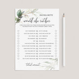 Naughty Bachelorette Party Game Would She Rather Printable by LittleSizzle