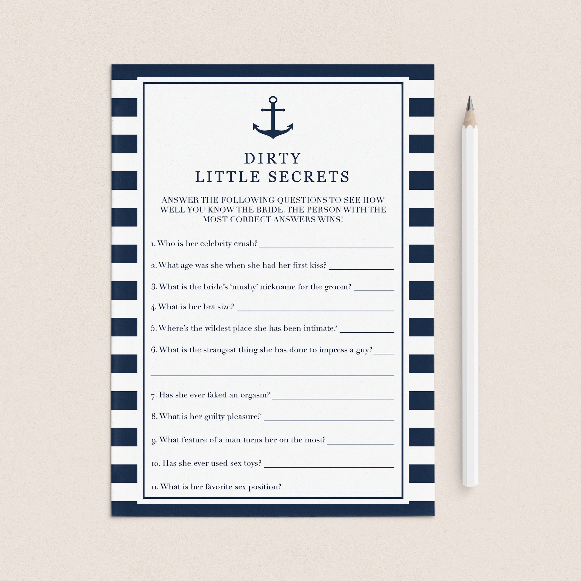 Nautical Bride's Dirty Little Secrets Game Printable by LittleSizzle