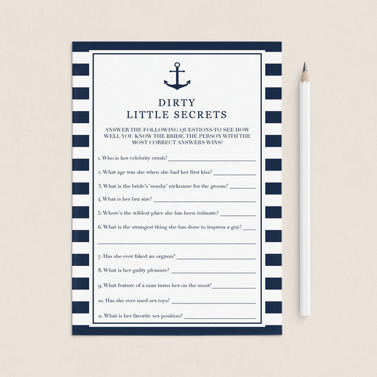 Nautical Bride's Dirty Little Secrets Game Printable by LittleSizzle