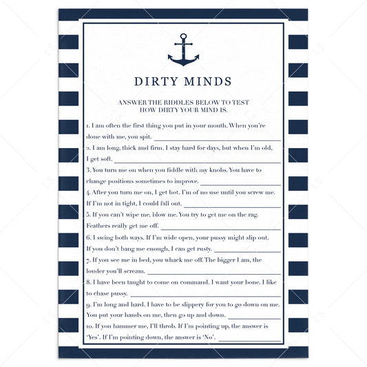Printable Dirty Minds Game Nautical Theme by LittleSizzle
