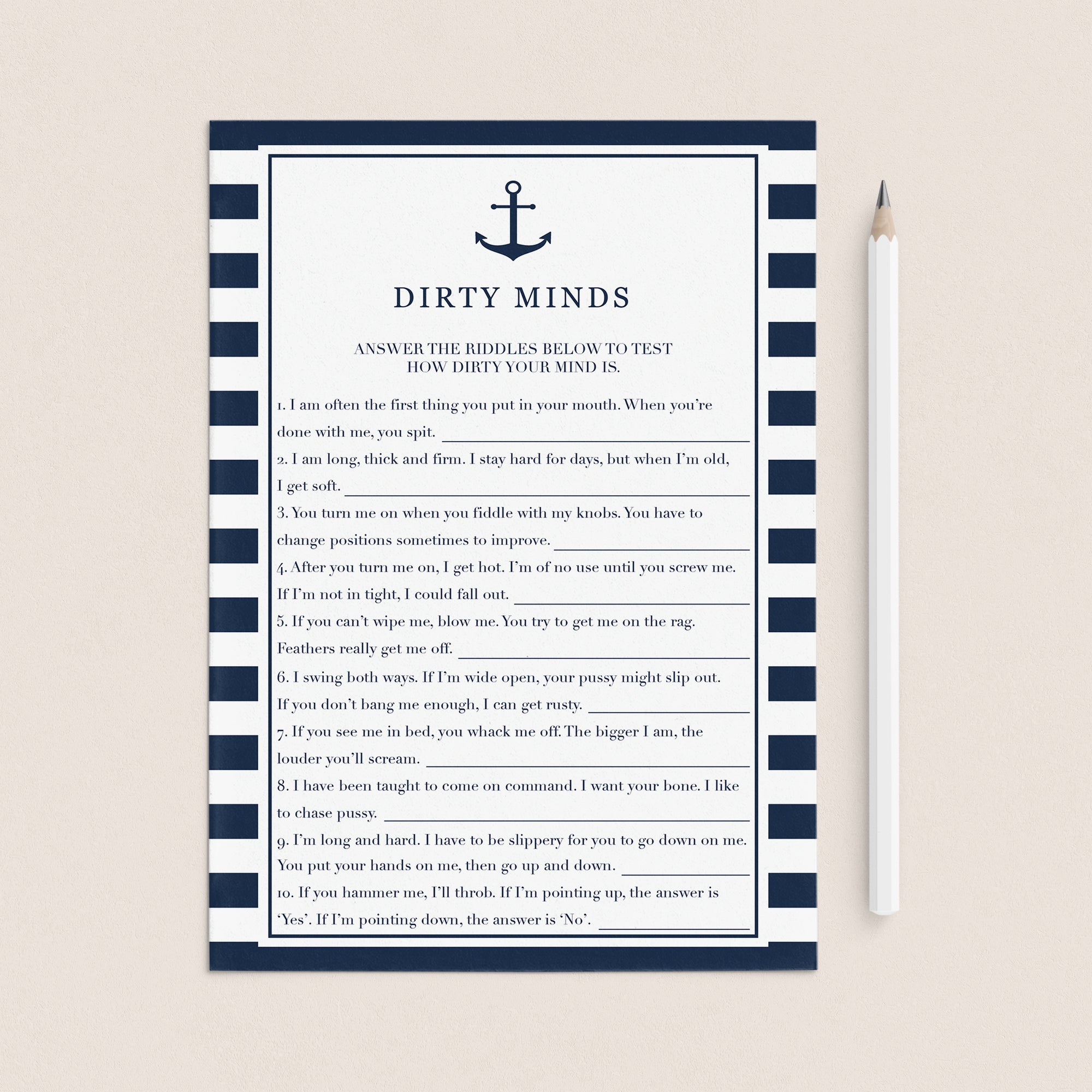 Printable Dirty Minds Game Nautical Theme by LittleSizzle