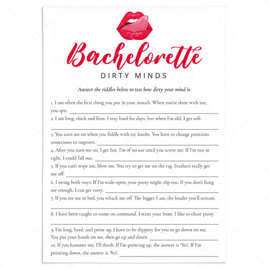 Bachelorette Party Game Dirty Minds with Answer Key by LittleSizzle