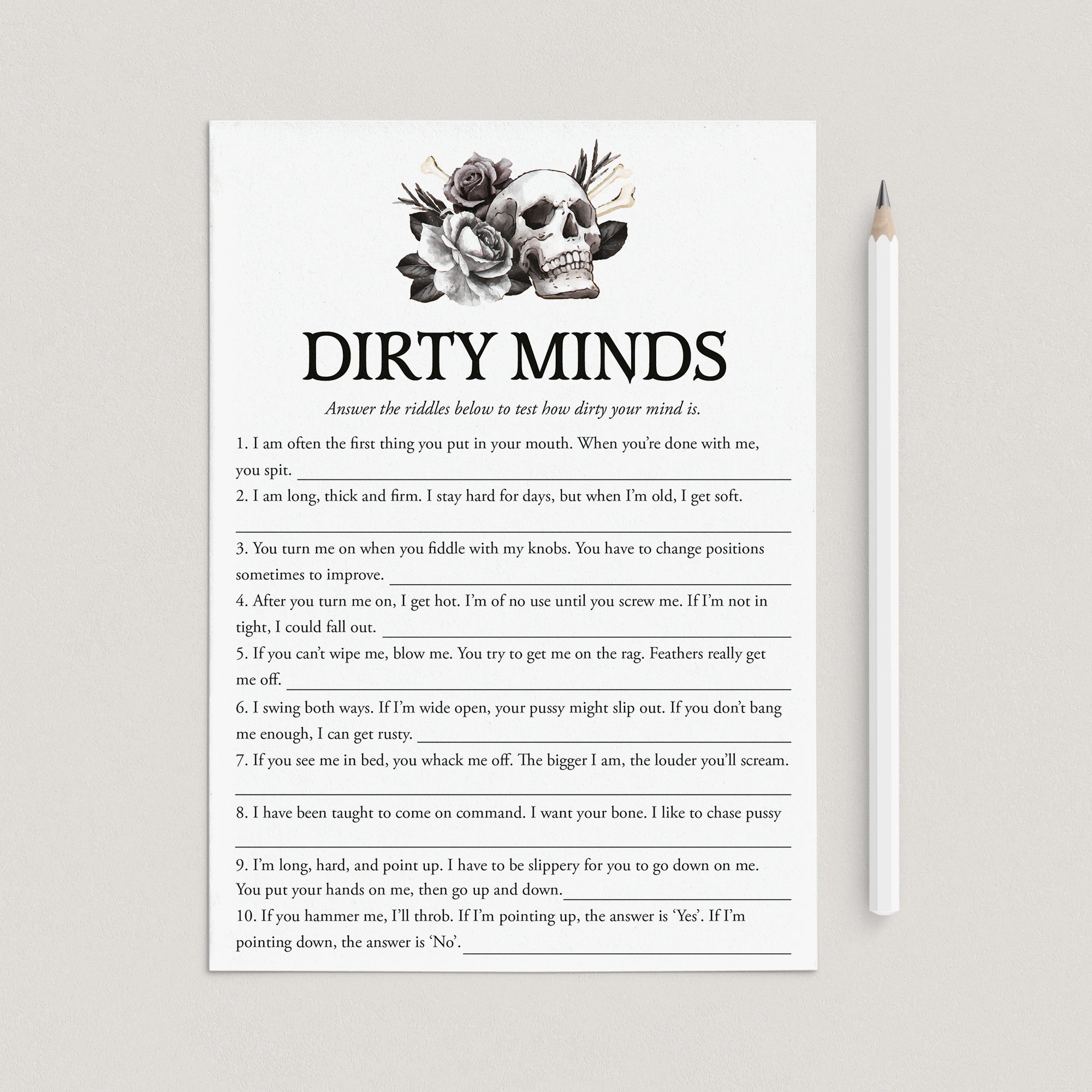 Bride or Die Theme Dirty Minds Game with Answers Printable by LittleSizzle