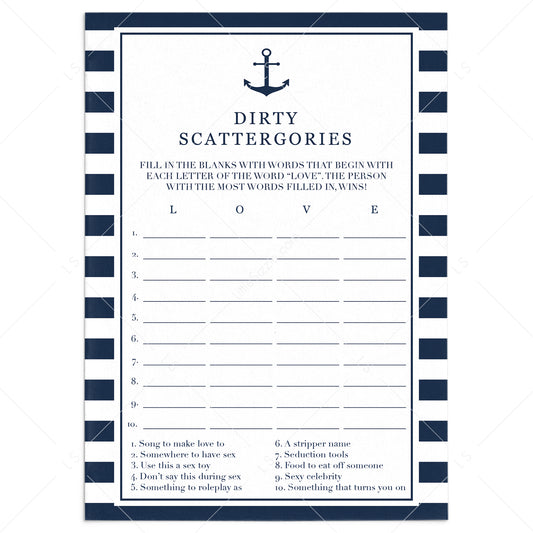 Nautical Hen Party Scattergories Game Printable by LittleSizzle