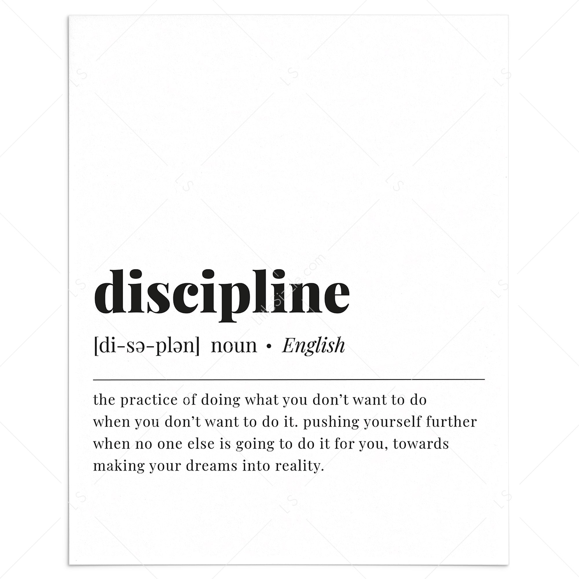 Discipline Definition Print | Motivational Wall Art | Instant Download
