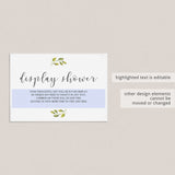 Minimal Display Shower Insert Card Instant Download