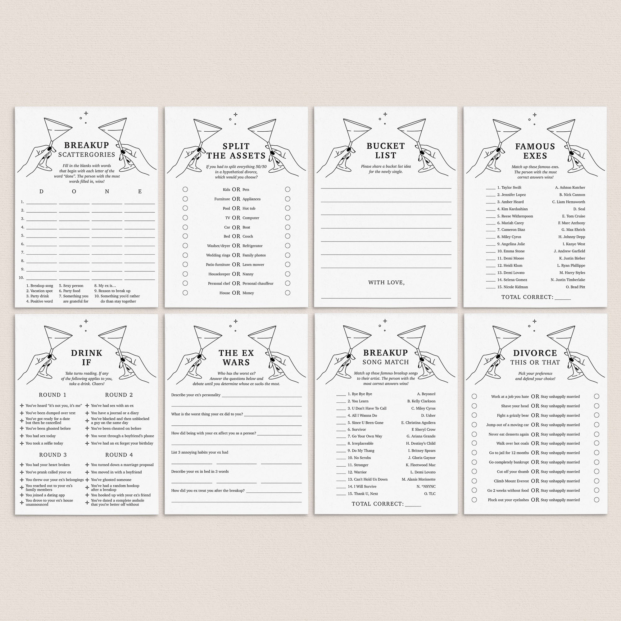 Divorce Party Games Bundle Printable by LittleSizzle