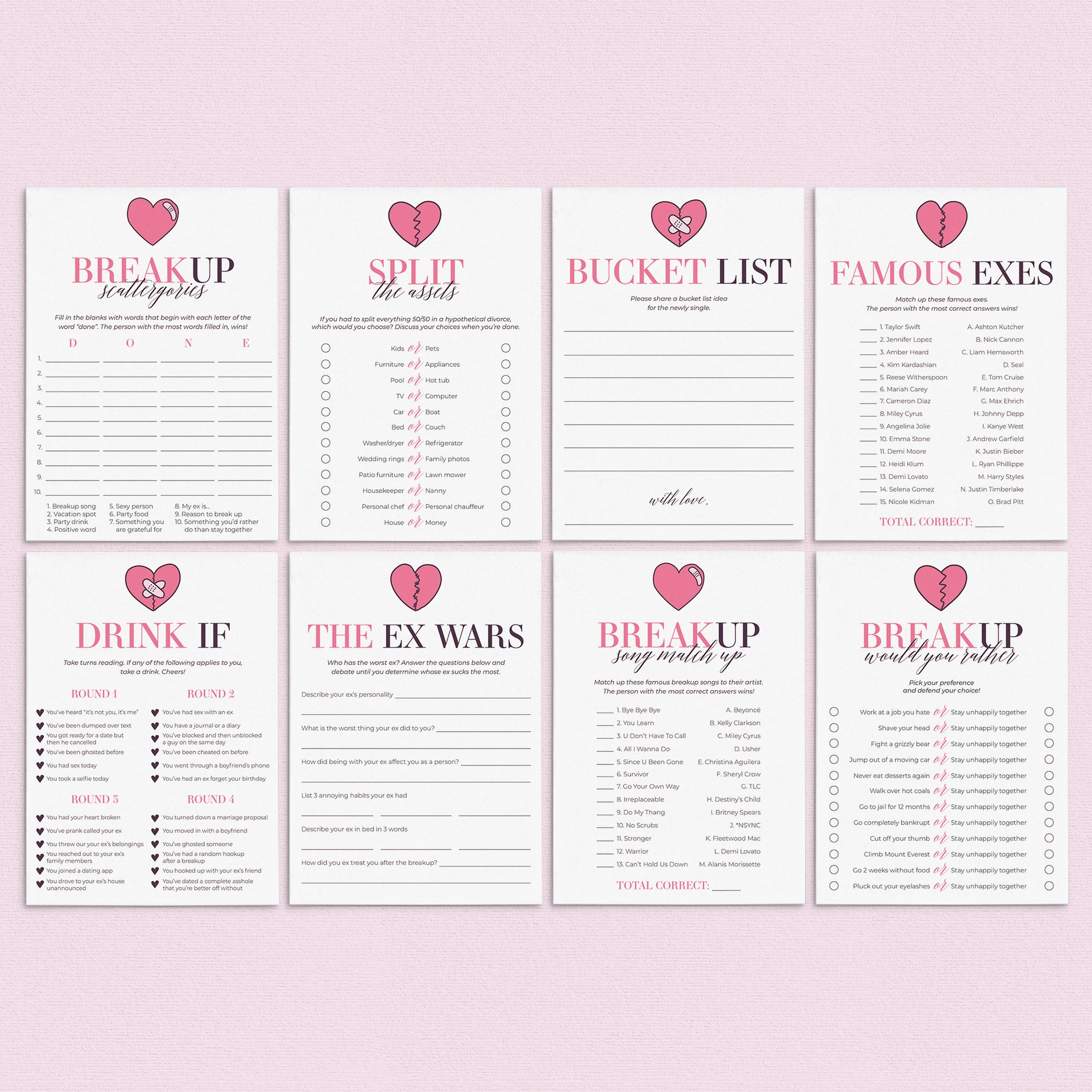 Breakup Party Game Bundle Printable by LittleSizzle