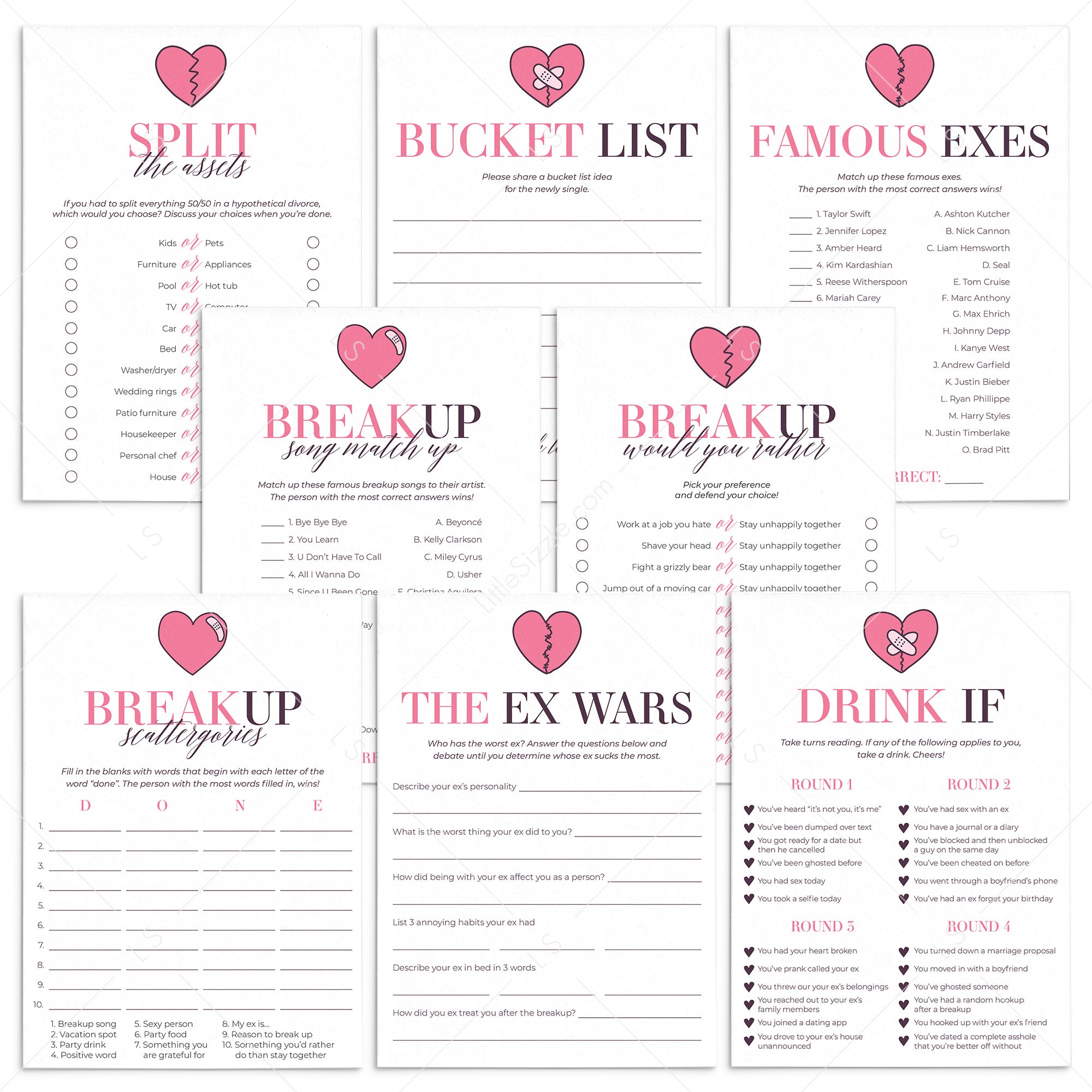 Breakup Party Game Bundle Printable by LittleSizzle