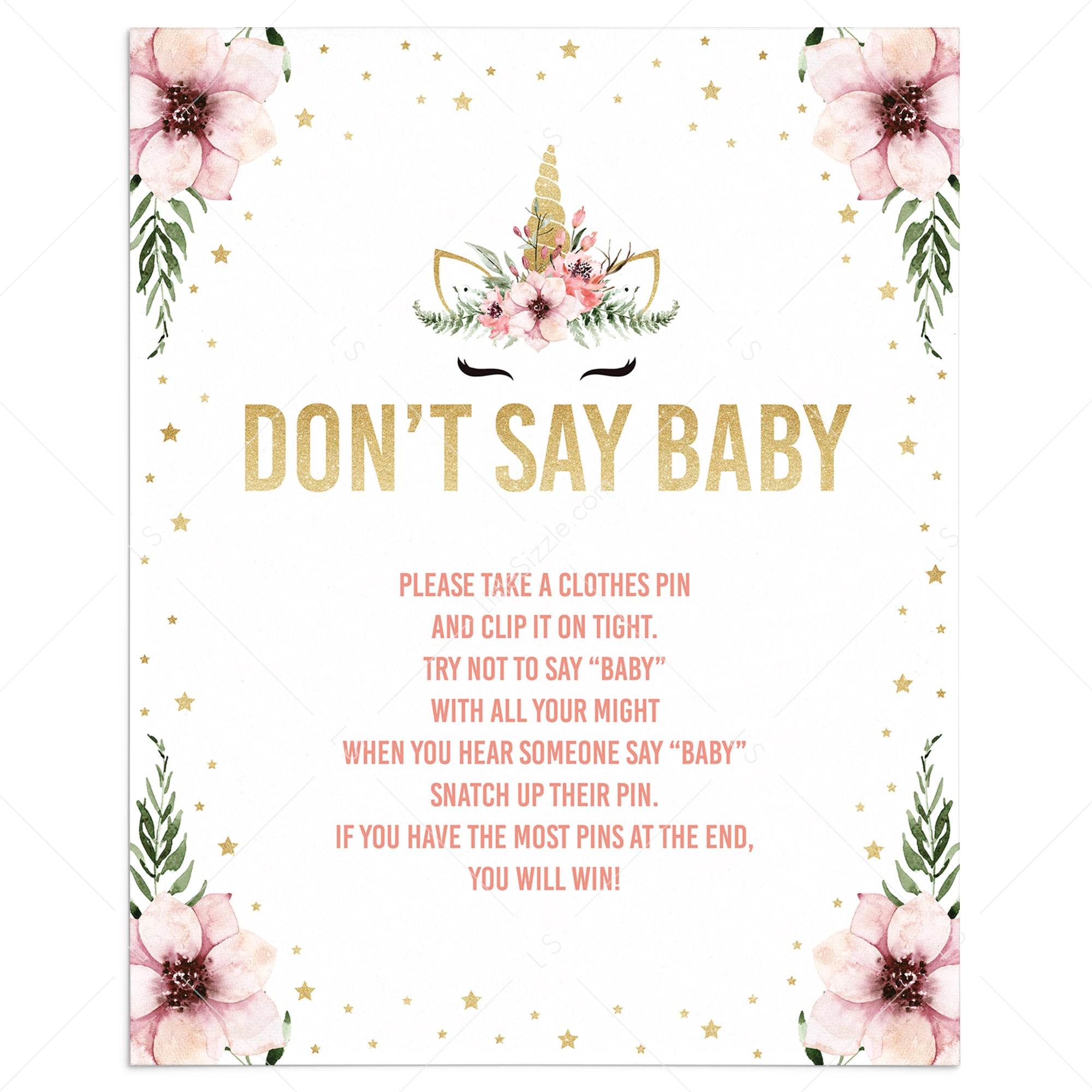 Girl baby shower games dont say baby instructions printable by LittleSizzle