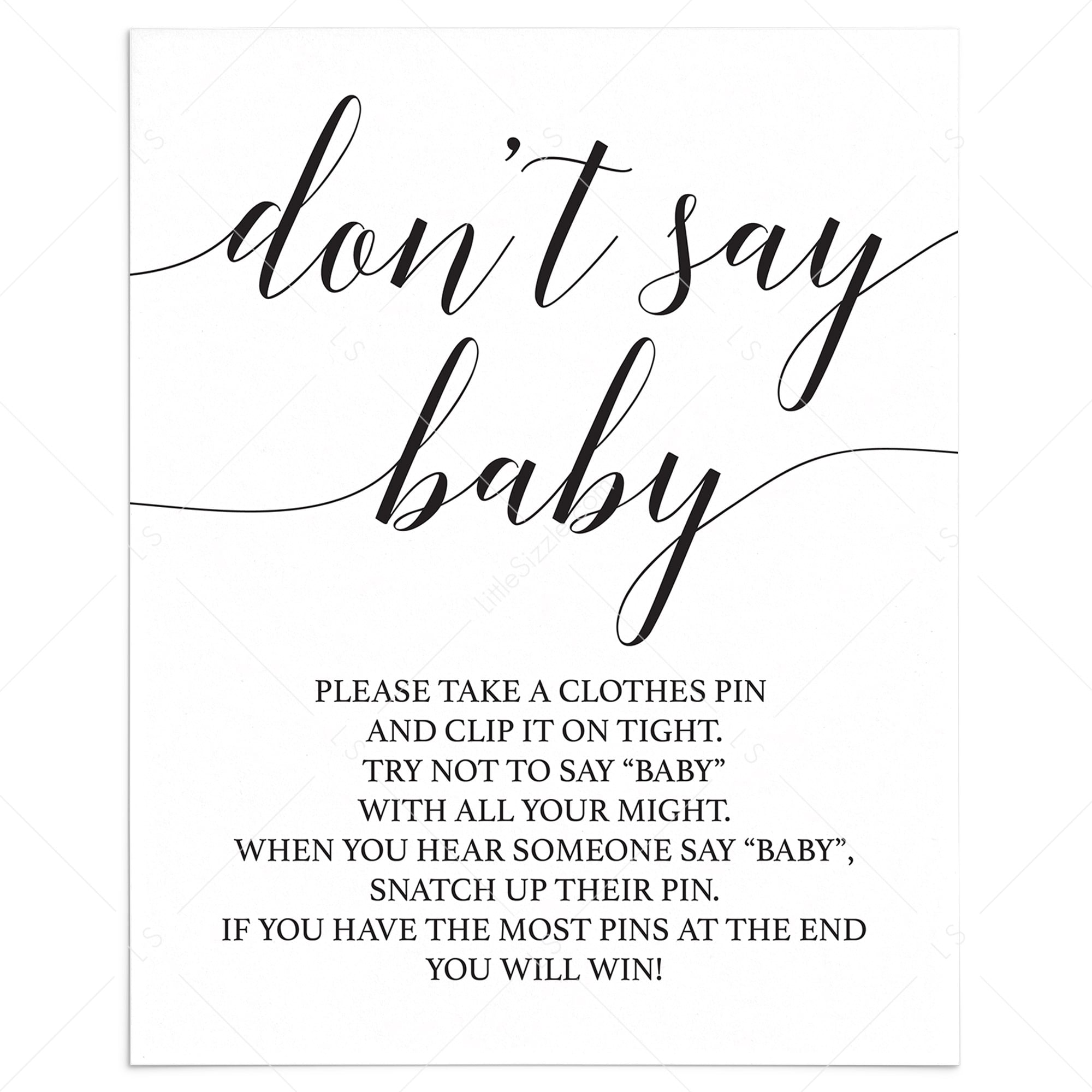 Minimalist Hand Lettering Don't Say Baby Baby Shower Game INSTANT