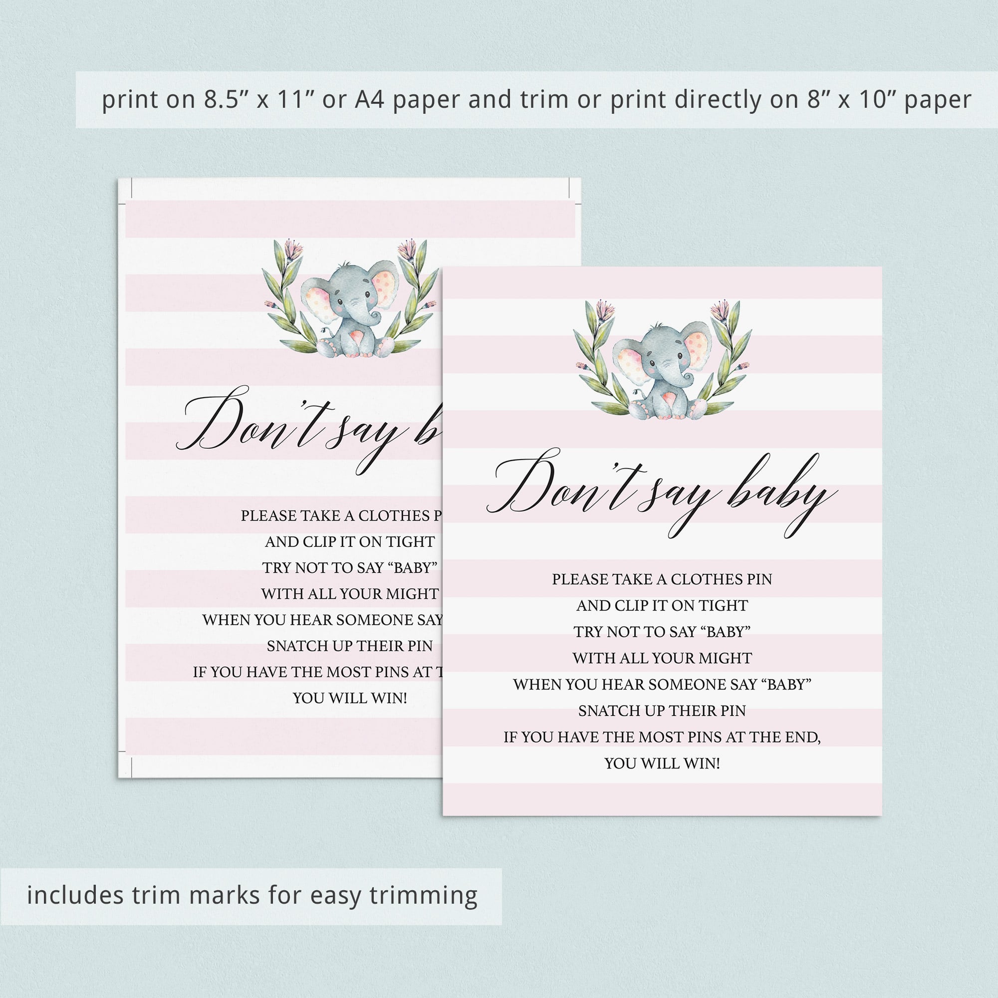 Baby elephant baby shower game dont say the word baby by LittleSizzle