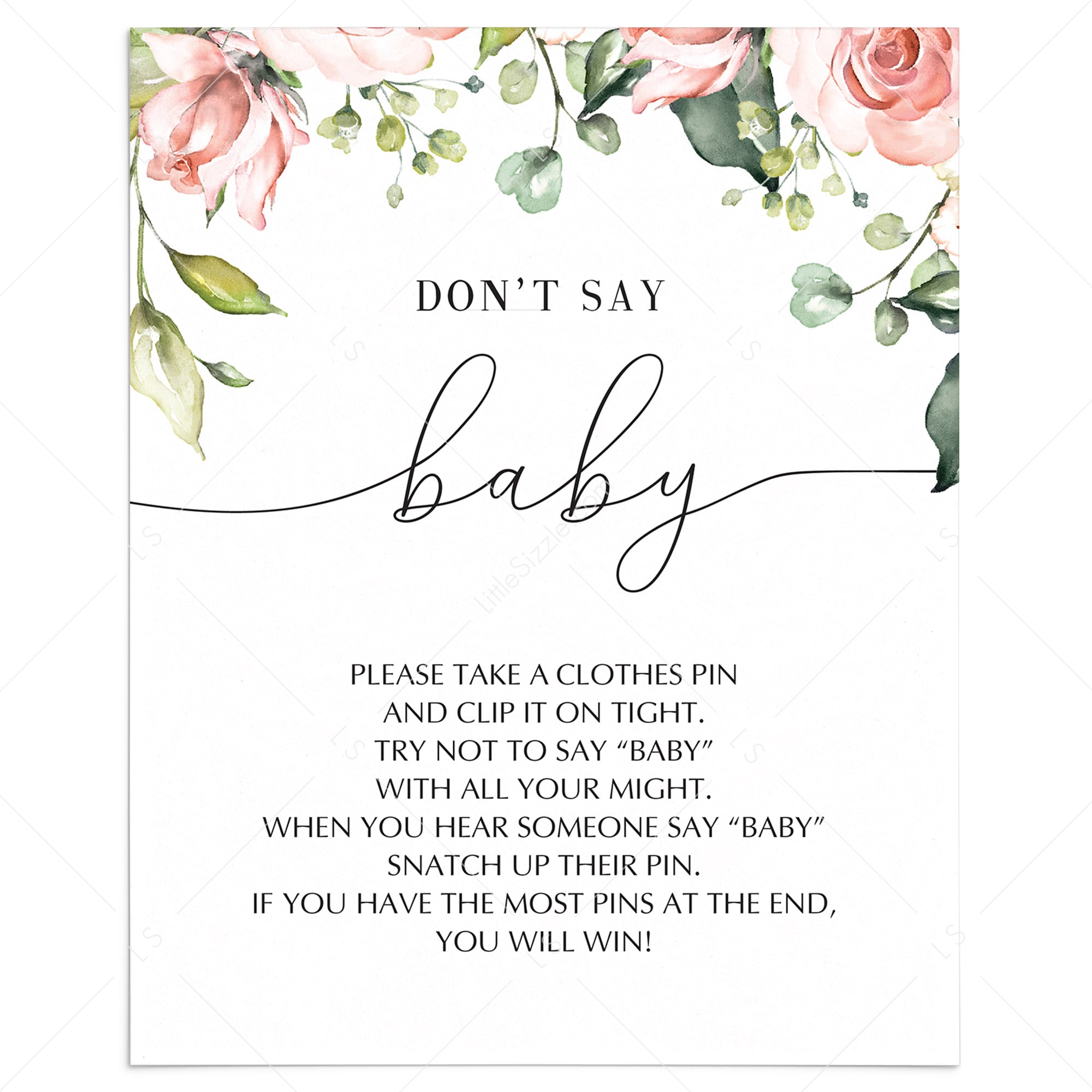 Don t Say Baby Game Sign For Floral Baby Shower Instant Download  don-t-say-baby-game-sign-for-floral-baby-shower-instant-download