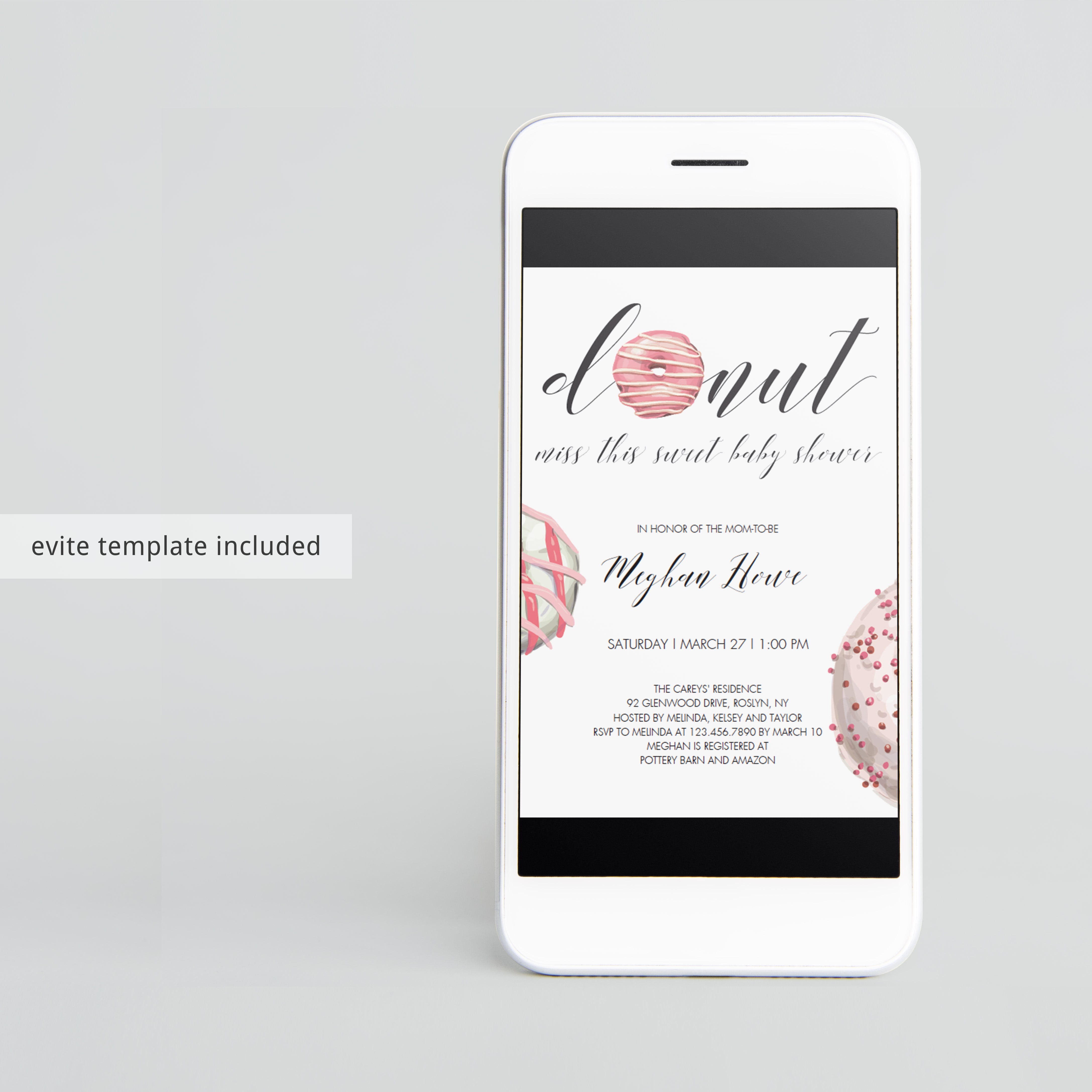 Pink donut on baby shower invite by LittleSizzle
