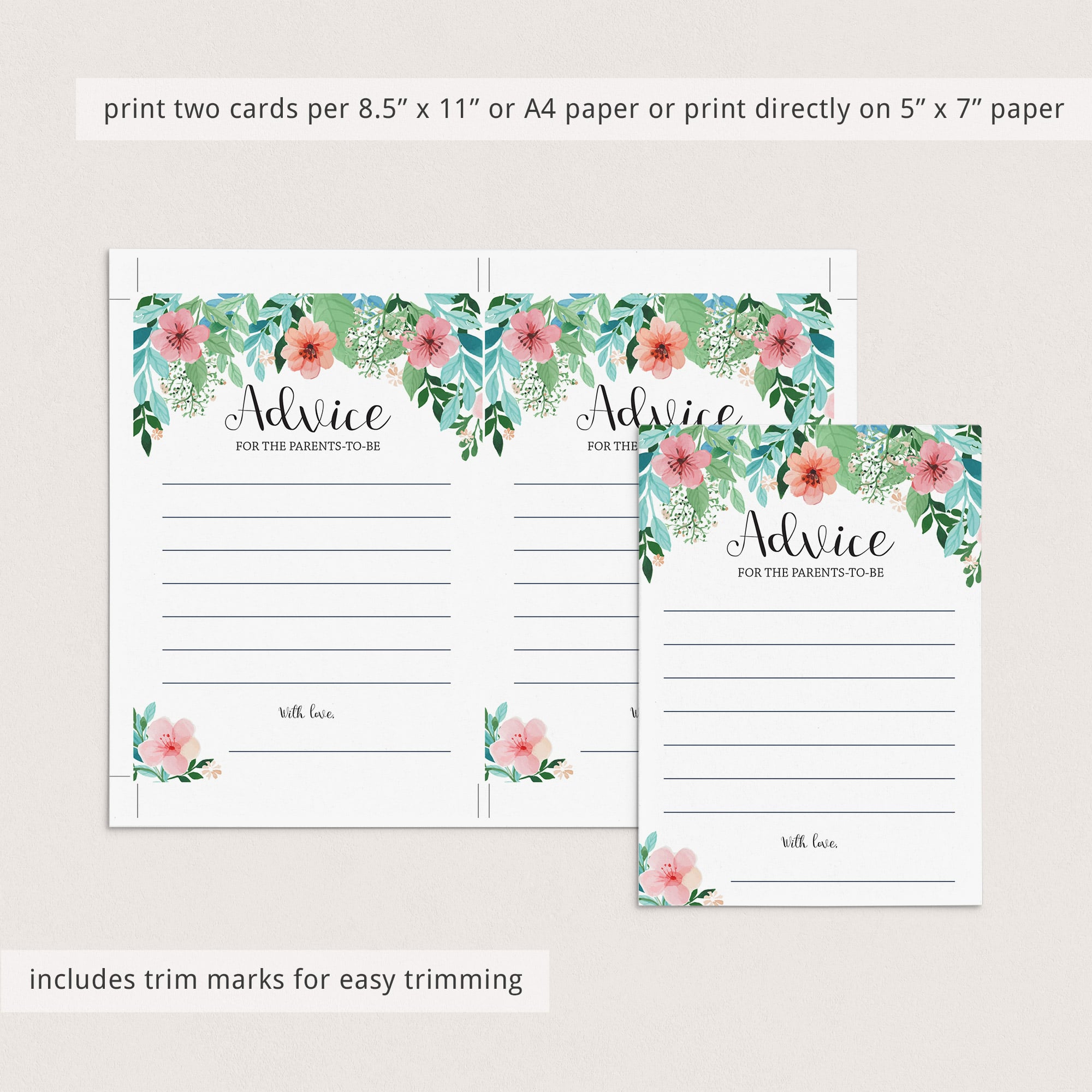 Advice for new parents printable for floral themed baby shower by LittleSizzle