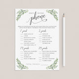 Printable Bridal Shower Game Botanical What's On Your Phone by LittleSizzle