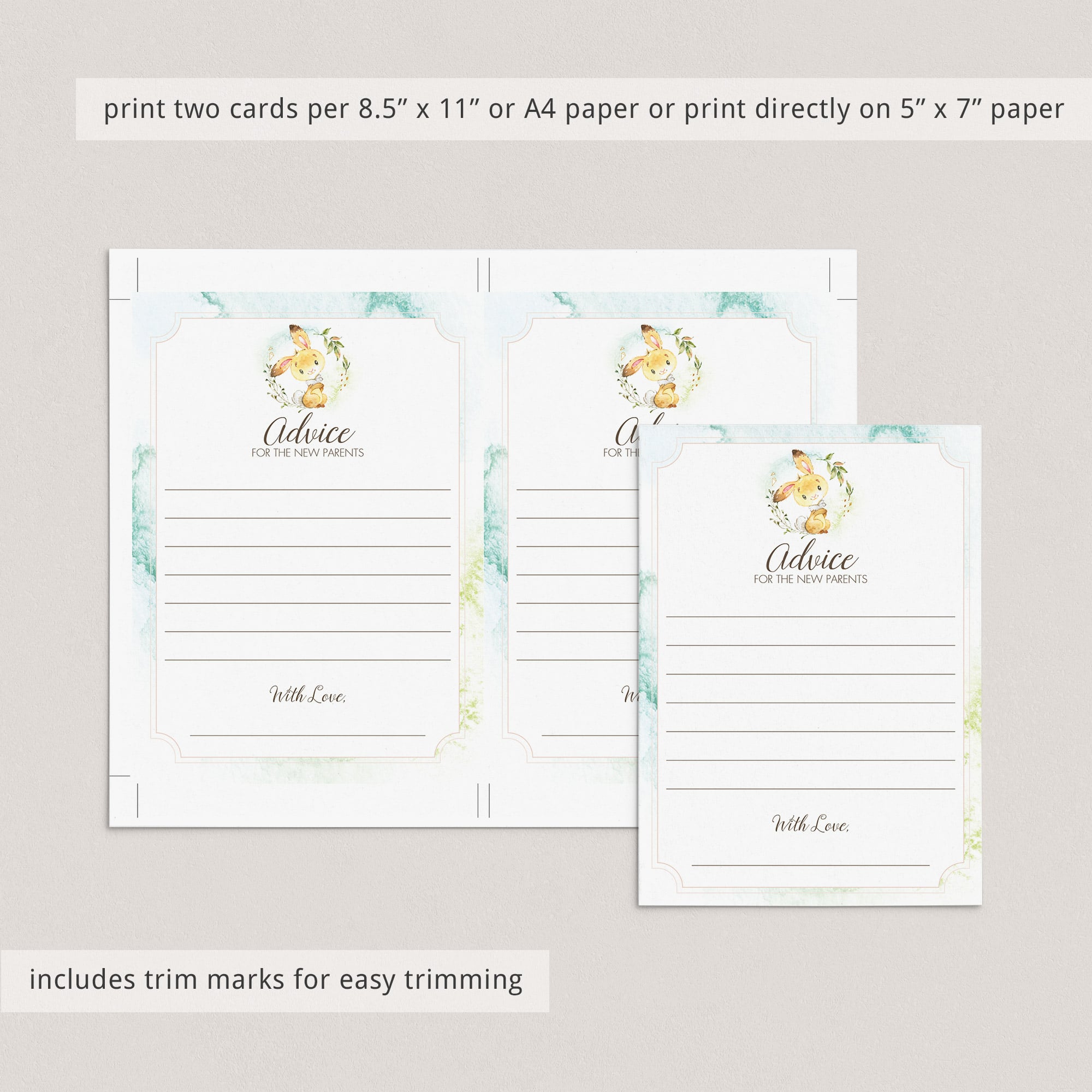 Watercolor bunny with green wreath baby shower game printable by LittleSizzle
