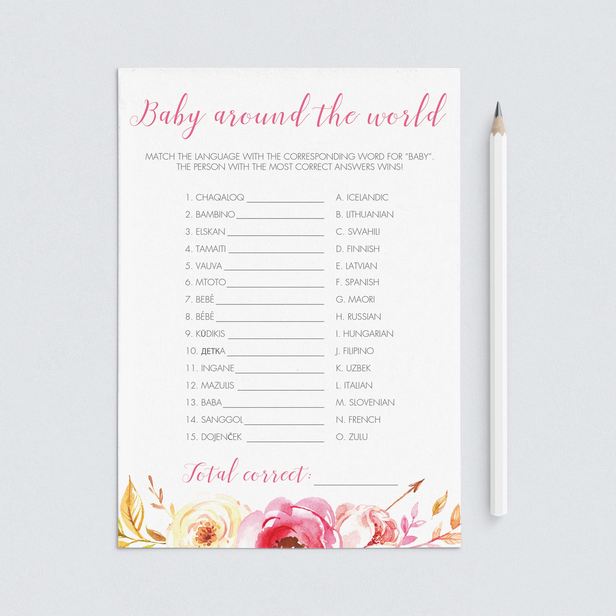 Pink Floral Baby Shower Game Baby Around The World by LittleSizzle