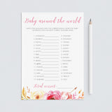 Pink Floral Baby Shower Game Baby Around The World by LittleSizzle