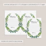 Printable Advice Cards for the Bride and Groom with Green Wreath