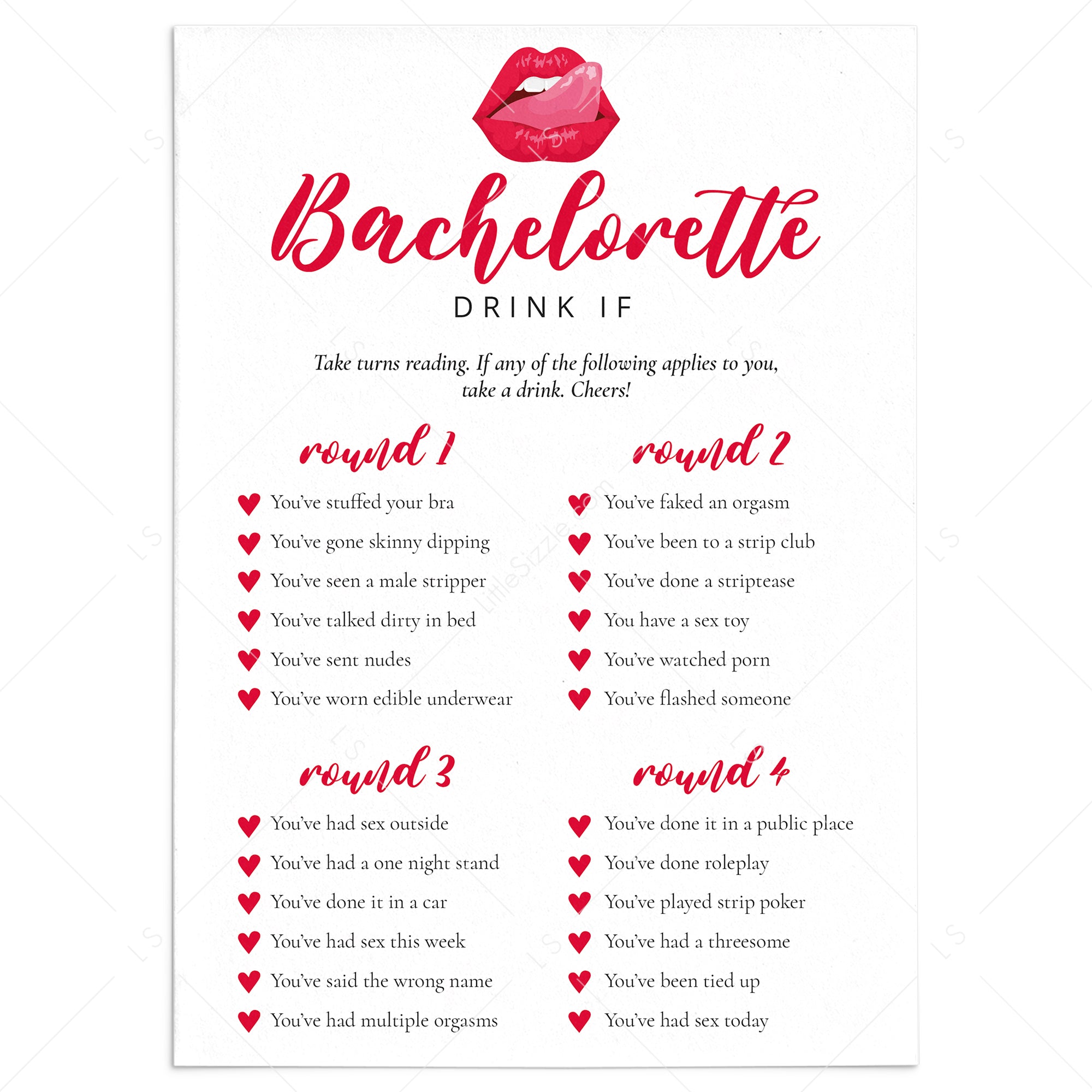 Dirty Bach Party Drink If Game Printable by LittleSizzle