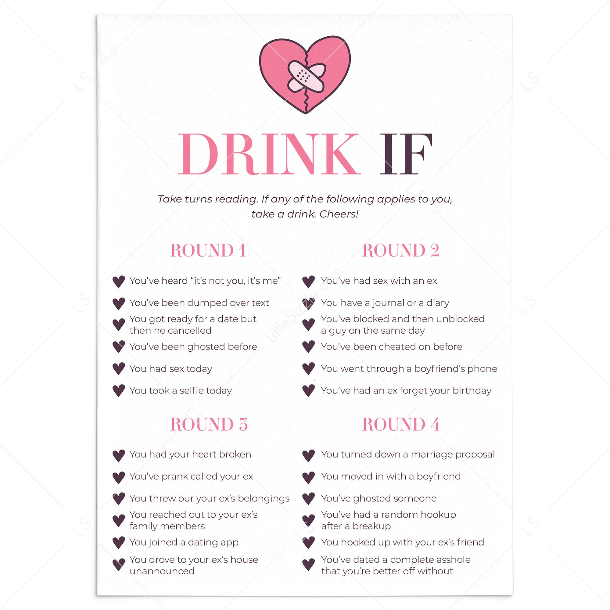 Drinking Game for Adults Printable Drink If Party Game Great 