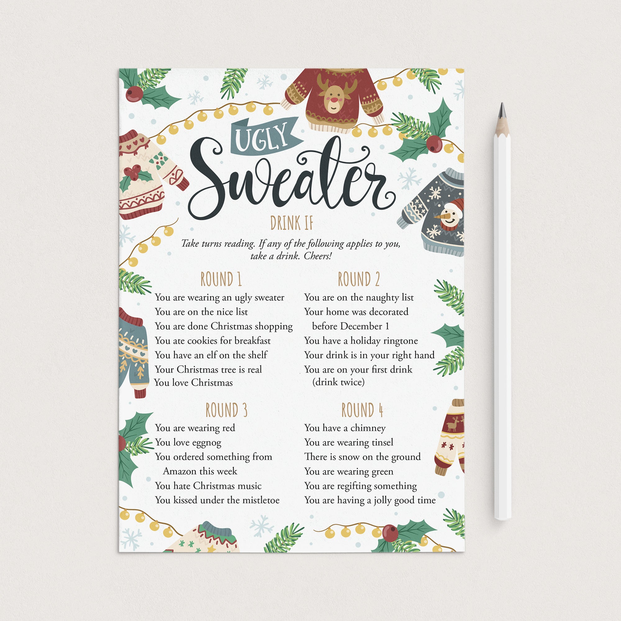 Ugly Sweater Party Drinking Game Printable by LittleSizzle