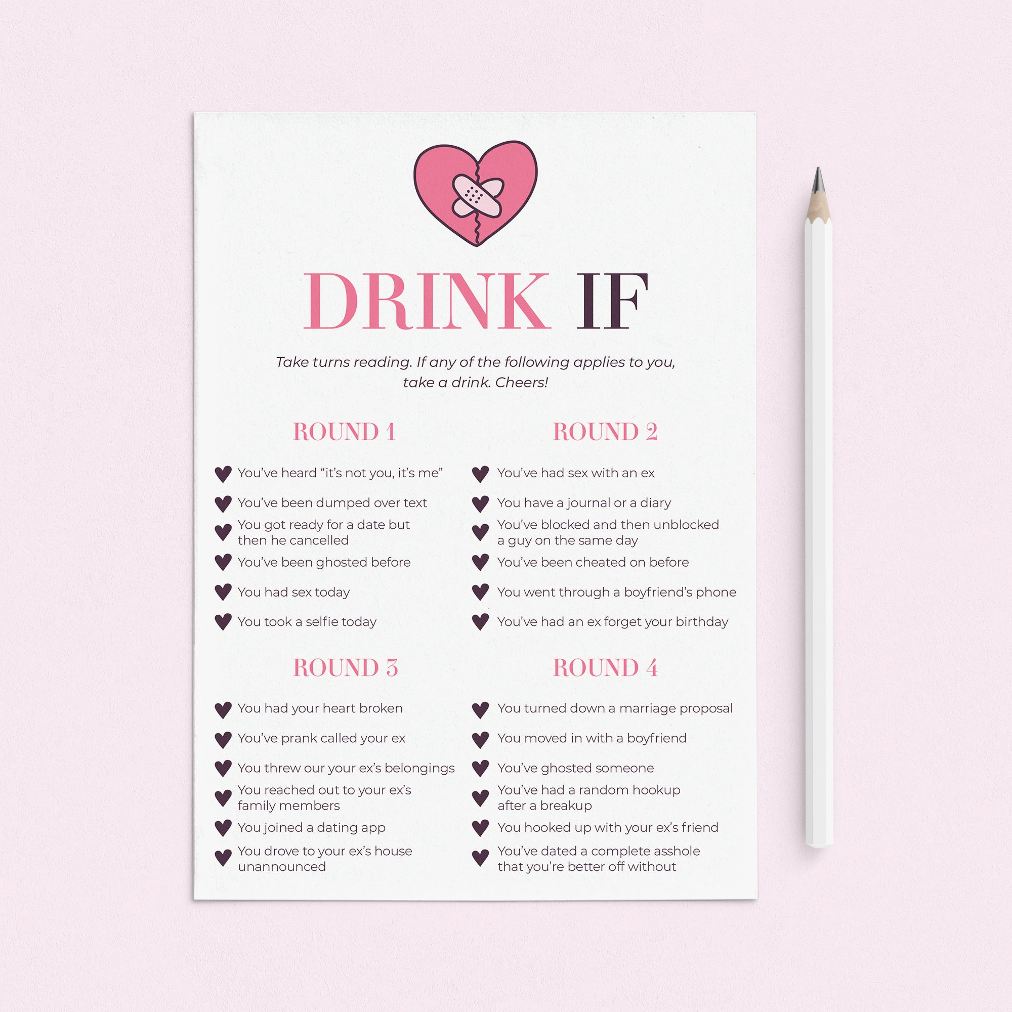 Breakup Party Drink If Game Printable by LittleSizzle